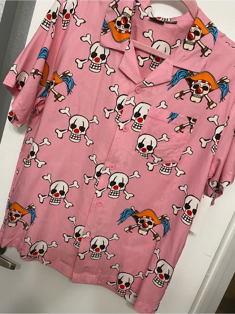 Netflix Pink Short-Sleeve Skull & Crossbones Camp Shirt